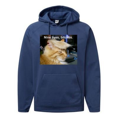 Trump Cat Nine Lives Bitches Performance Fleece Hoodie