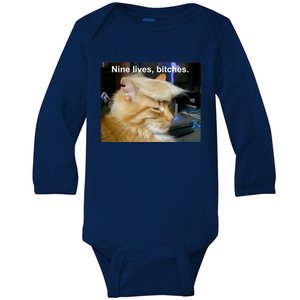 Trump Cat Nine Lives Bitches Baby Long Sleeve Bodysuit