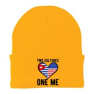 Two Cultures One Me Cuban American Heart Flag Knit Cap Winter Beanie