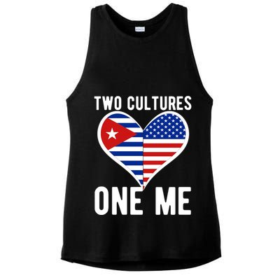 Two Cultures One Me Cuban American Heart Flag Ladies PosiCharge Tri-Blend Wicking Tank