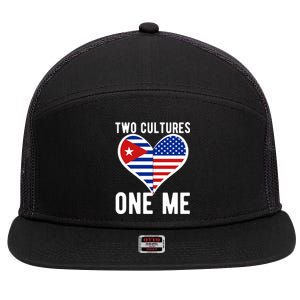 Two Cultures One Me Cuban American Heart Flag 7 Panel Mesh Trucker Snapback Hat