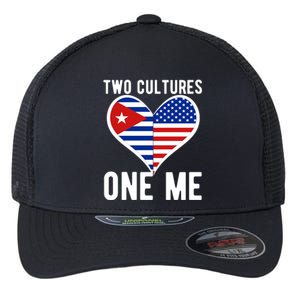 Two Cultures One Me Cuban American Heart Flag Flexfit Unipanel Trucker Cap