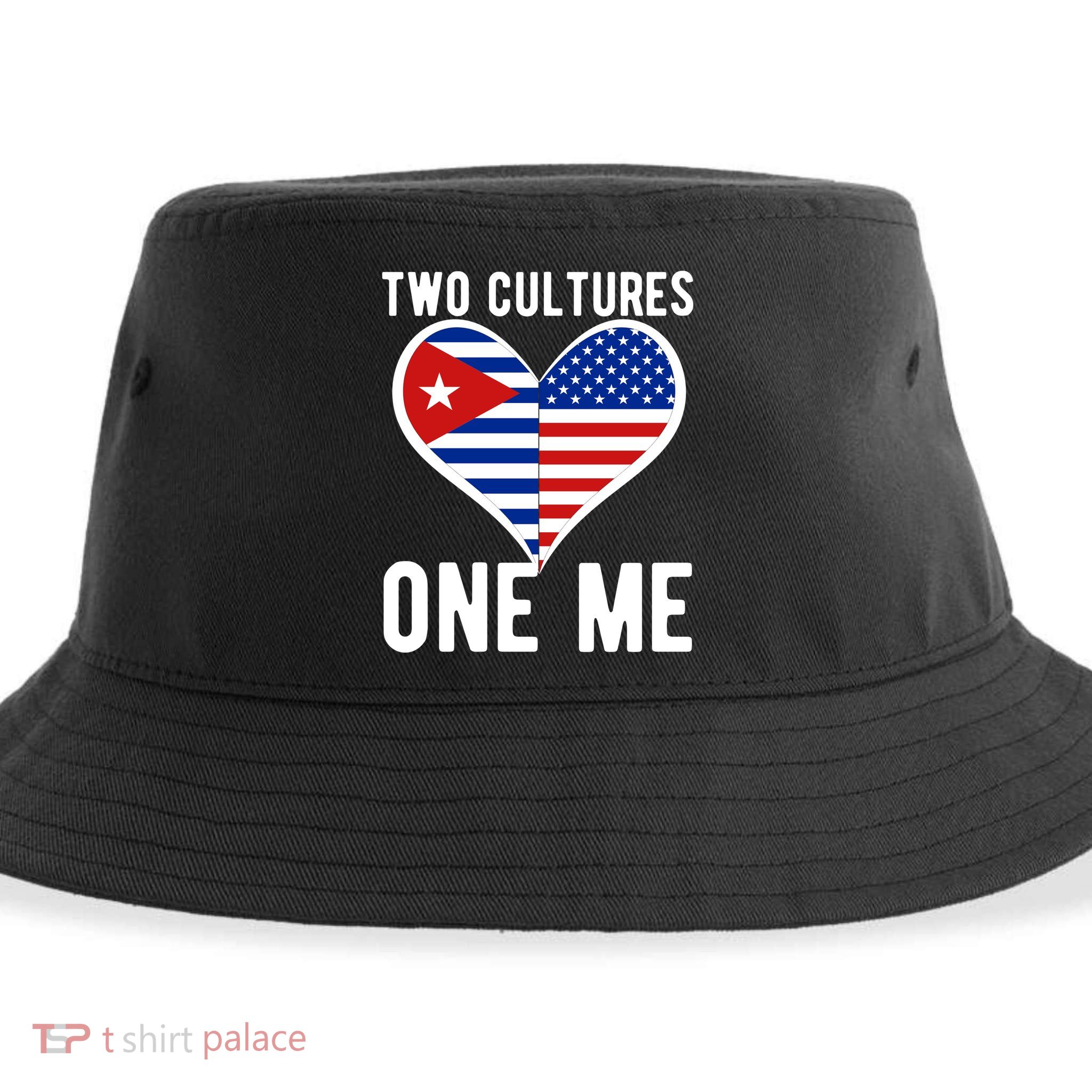 Two Cultures One Me Cuban American Heart Flag Sustainable Bucket Hat