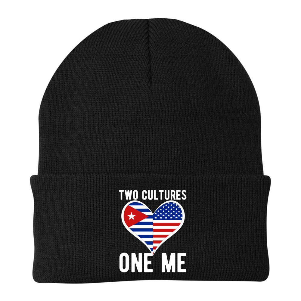 Two Cultures One Me Cuban American Heart Flag Beanie