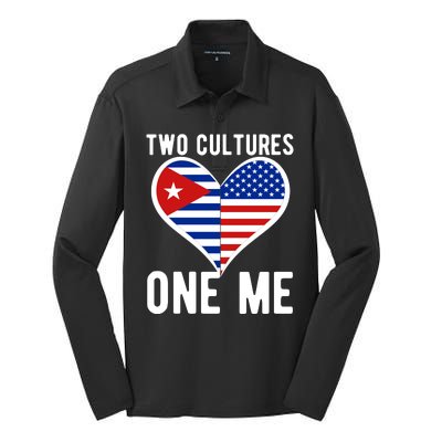 Two Cultures One Me Cuban American Heart Flag Silk Touch Performance Long Sleeve Polo