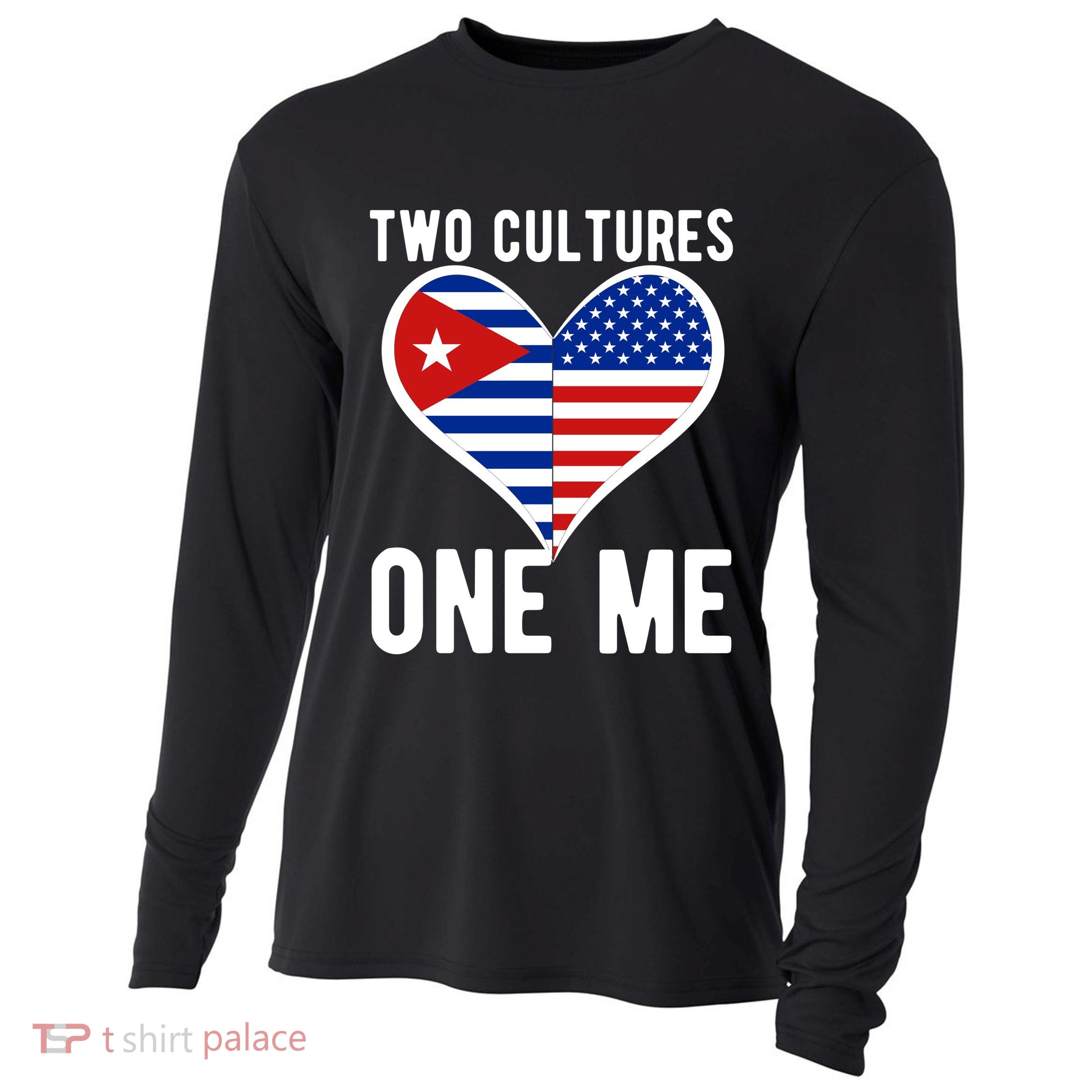 Two Cultures One Me Cuban American Heart Flag Cooling Performance Long Sleeve Crew