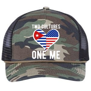 Two Cultures One Me Cuban American Heart Flag Retro Rope Trucker Hat Cap