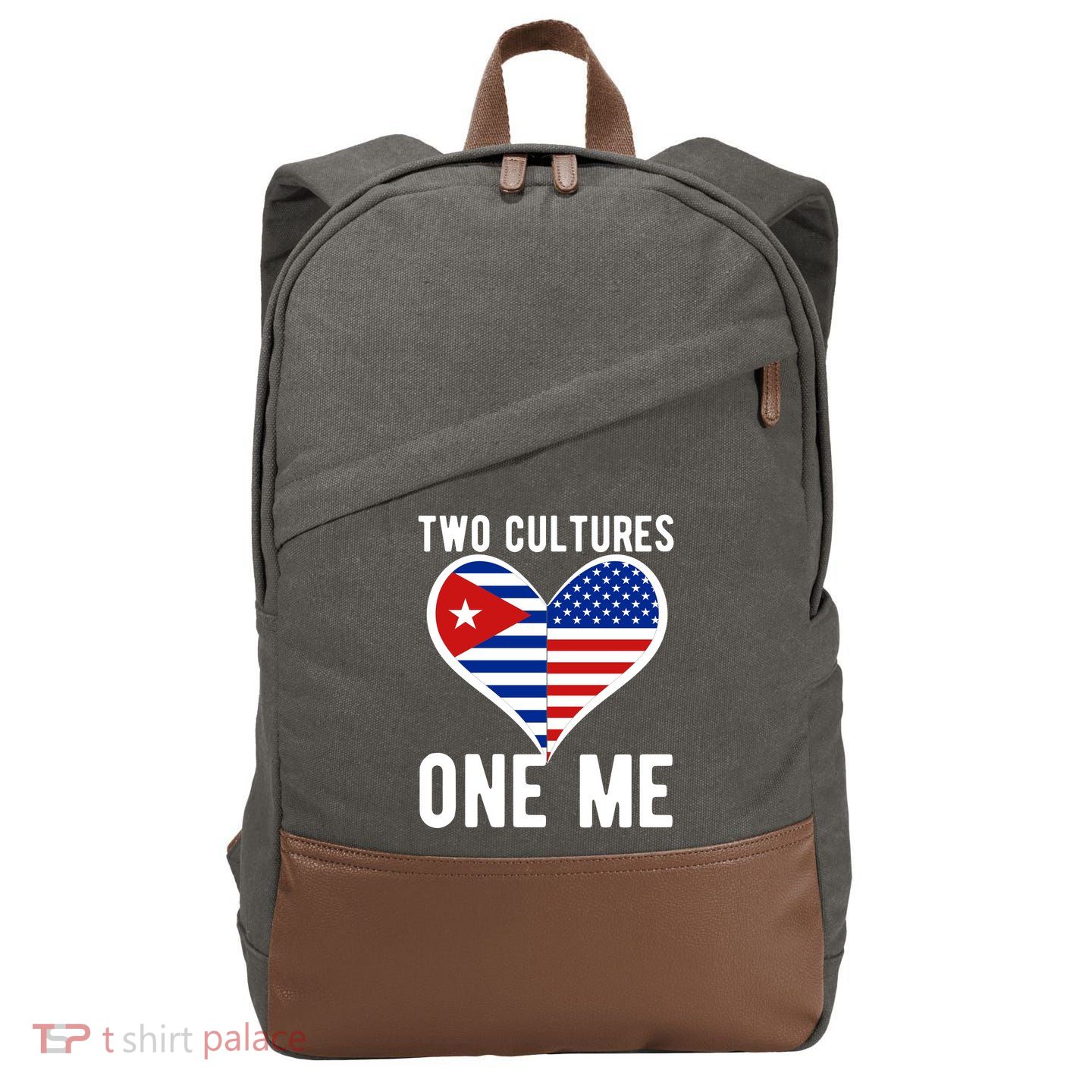 Two Cultures One Me Cuban American Heart Flag Cotton Canvas Backpack