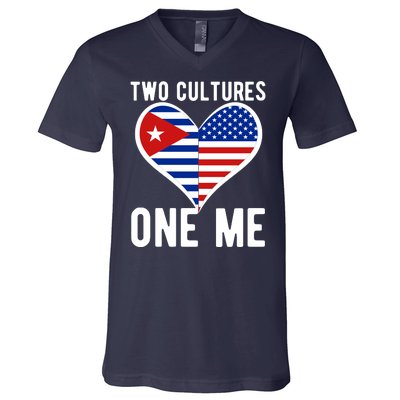 Two Cultures One Me Cuban American Heart Flag V-Neck T-Shirt