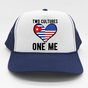 Two Cultures One Me Cuban American Heart Flag Trucker Hat