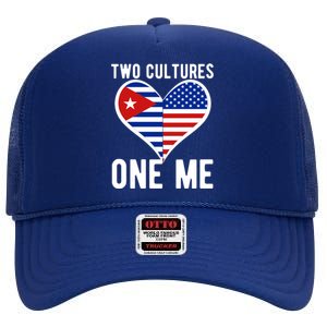 Two Cultures One Me Cuban American Heart Flag High Crown Mesh Back Trucker Hat