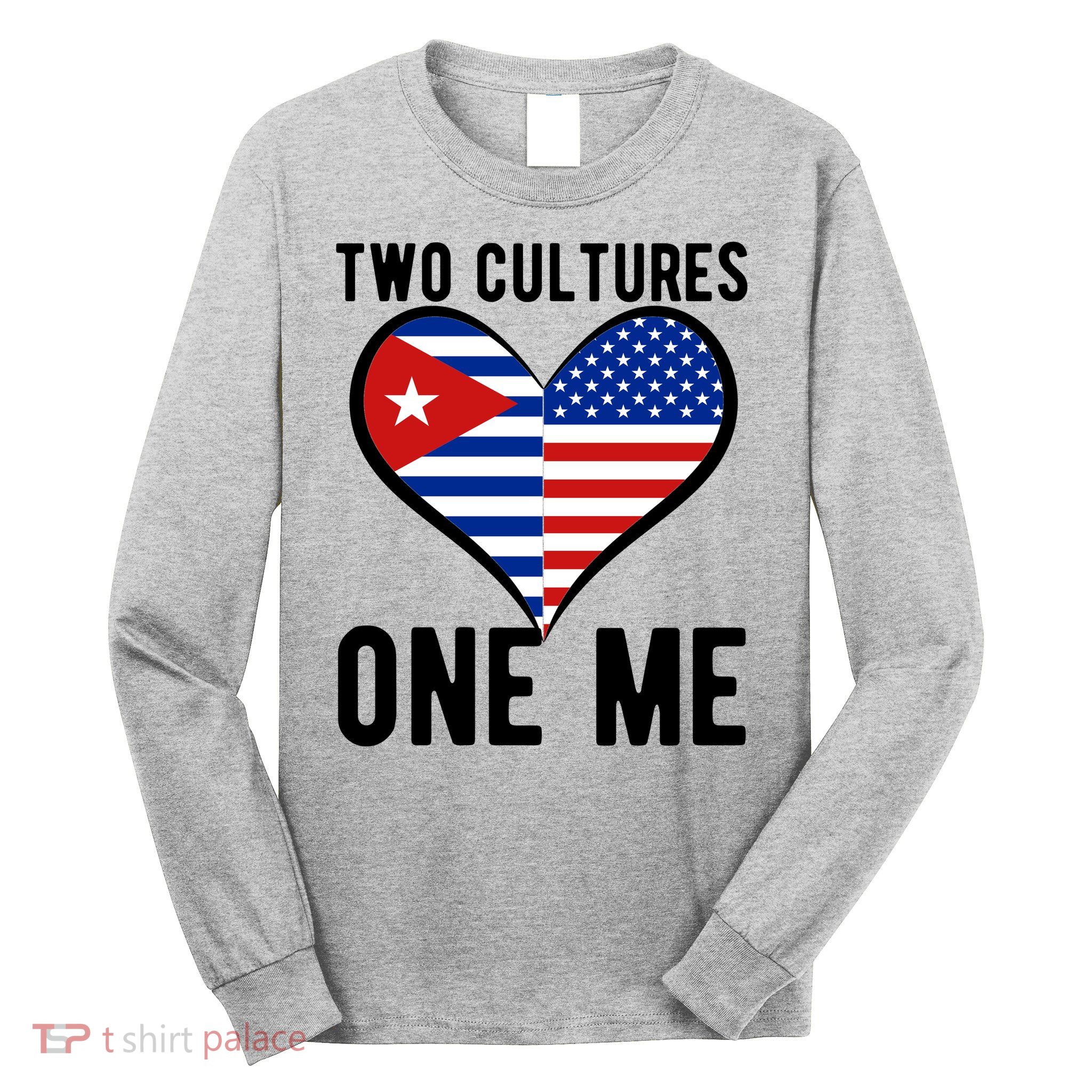 Two Cultures One Me Cuban American Heart Flag Long Sleeve Shirt