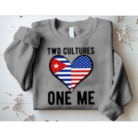 Two Cultures One Me Cuban American Heart Flag Sweatshirt