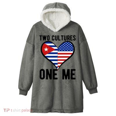 Two Cultures One Me Cuban American Heart Flag Hooded Wearable Blanket