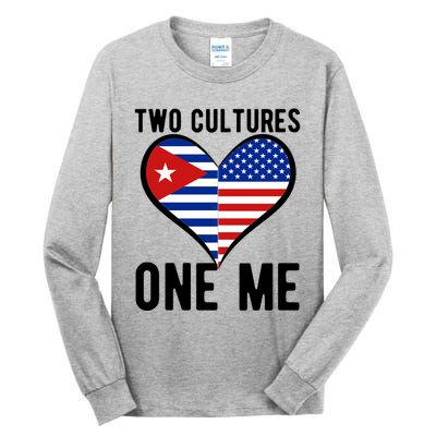 Two Cultures One Me Cuban American Heart Flag Tall Long Sleeve T-Shirt