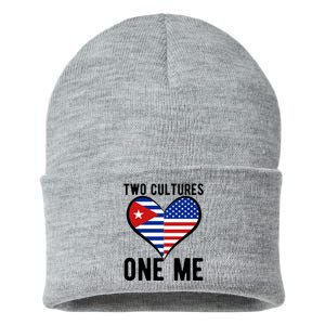 Two Cultures One Me Cuban American Heart Flag Sustainable Knit Beanie