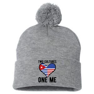 Two Cultures One Me Cuban American Heart Flag Pom Pom 12in Knit Beanie