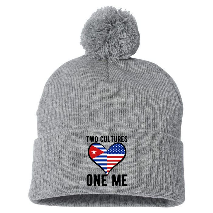 Two Cultures One Me Cuban American Heart Flag Pom Pom 12in Knit Beanie