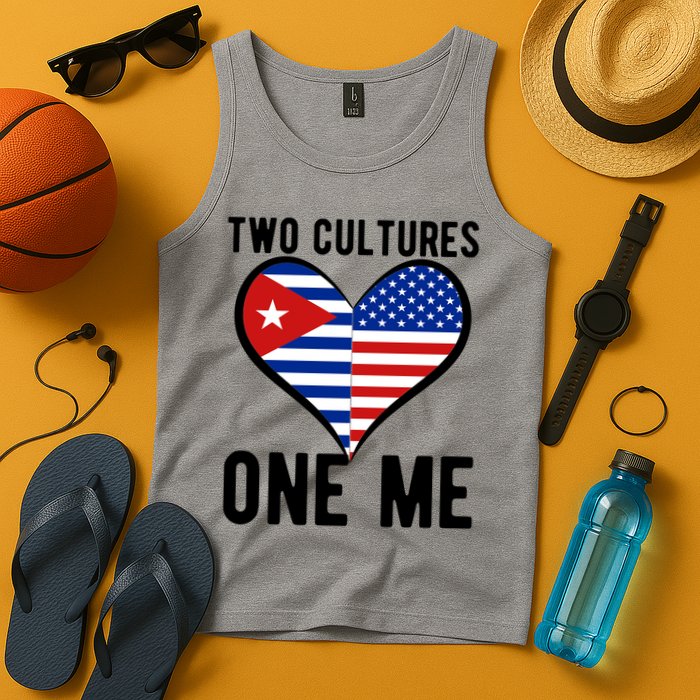 Two Cultures One Me Cuban American Heart Flag Tank Top