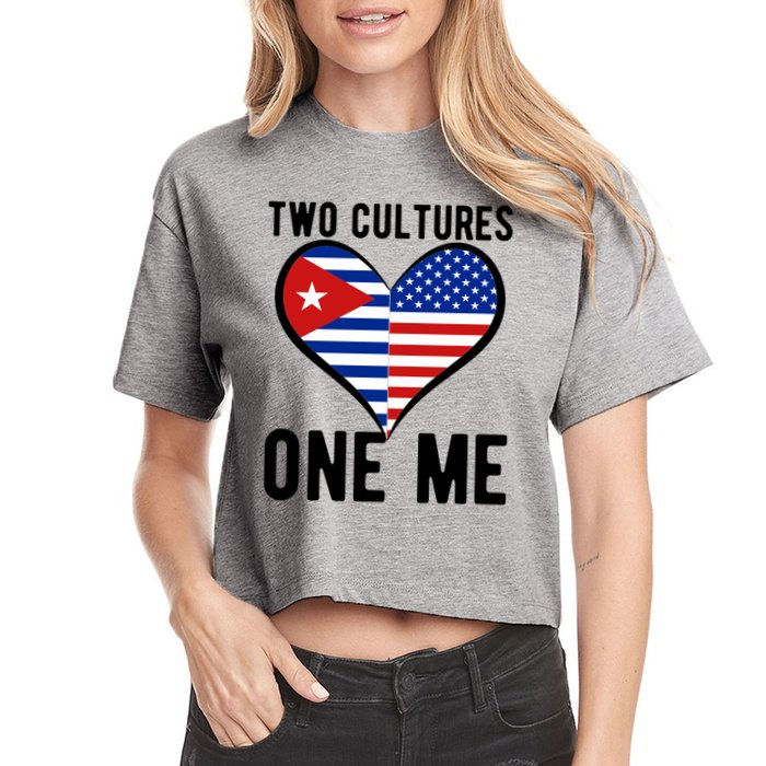 Two Cultures One Me Cuban American Heart Flag Crop Top