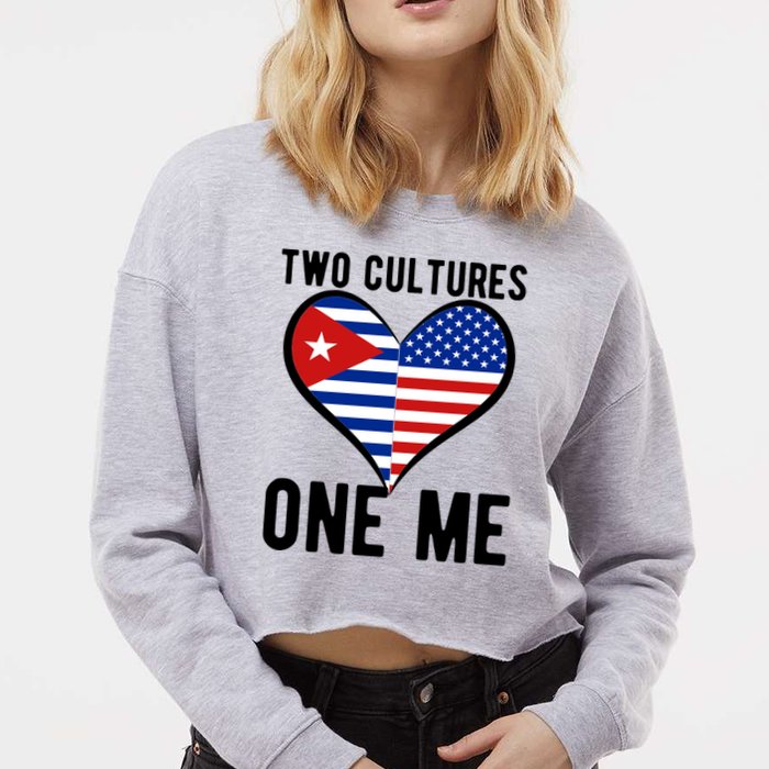 Two Cultures One Me Cuban American Heart Flag Cropped Pullover Crew