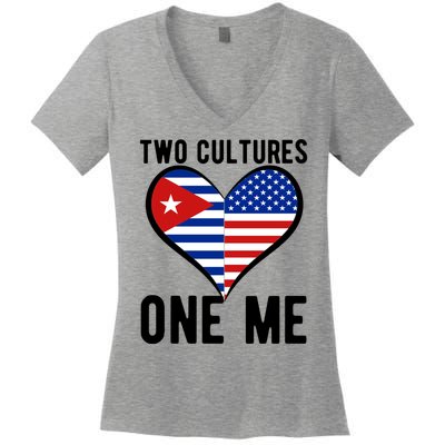 Two Cultures One Me Cuban American Heart Flag Women's V-Neck T-Shirt