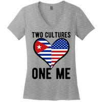 Two Cultures One Me Cuban American Heart Flag Women's V-Neck T-Shirt
