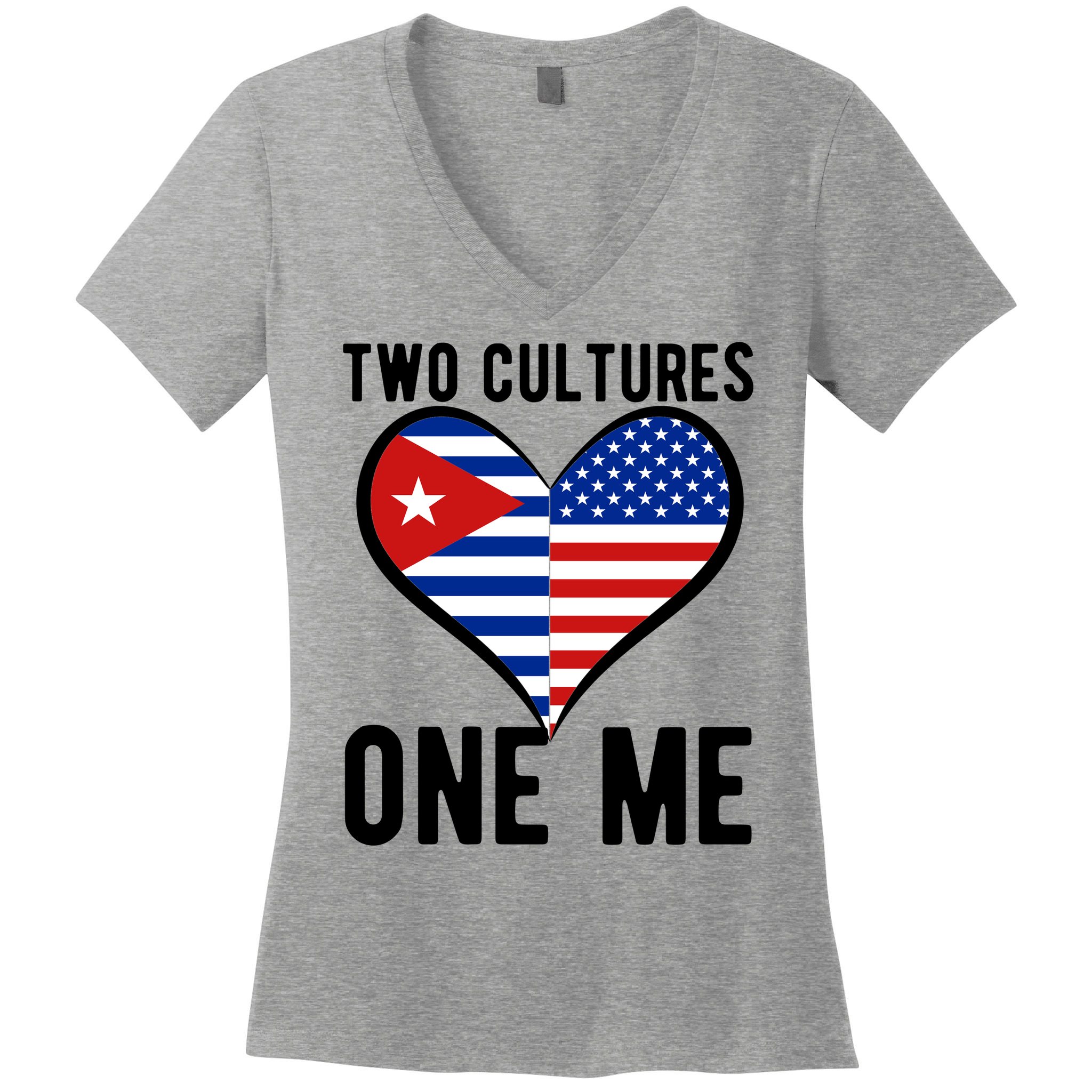 Two Cultures One Me Cuban American Heart Flag Women's V-Neck T-Shirt