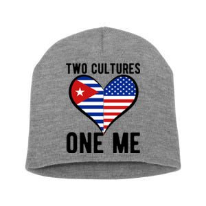 Two Cultures One Me Cuban American Heart Flag Short Acrylic Beanie