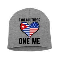 Two Cultures One Me Cuban American Heart Flag Short Acrylic Beanie