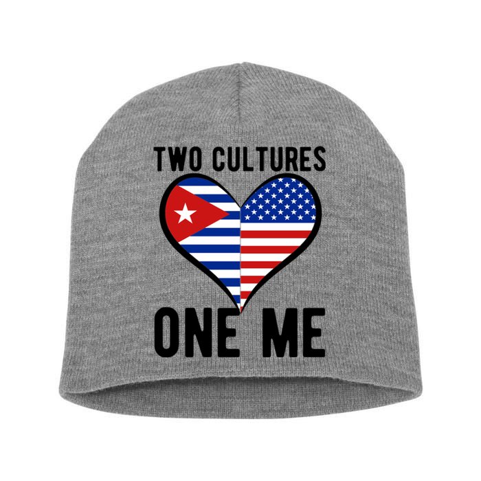 Two Cultures One Me Cuban American Heart Flag Short Acrylic Beanie