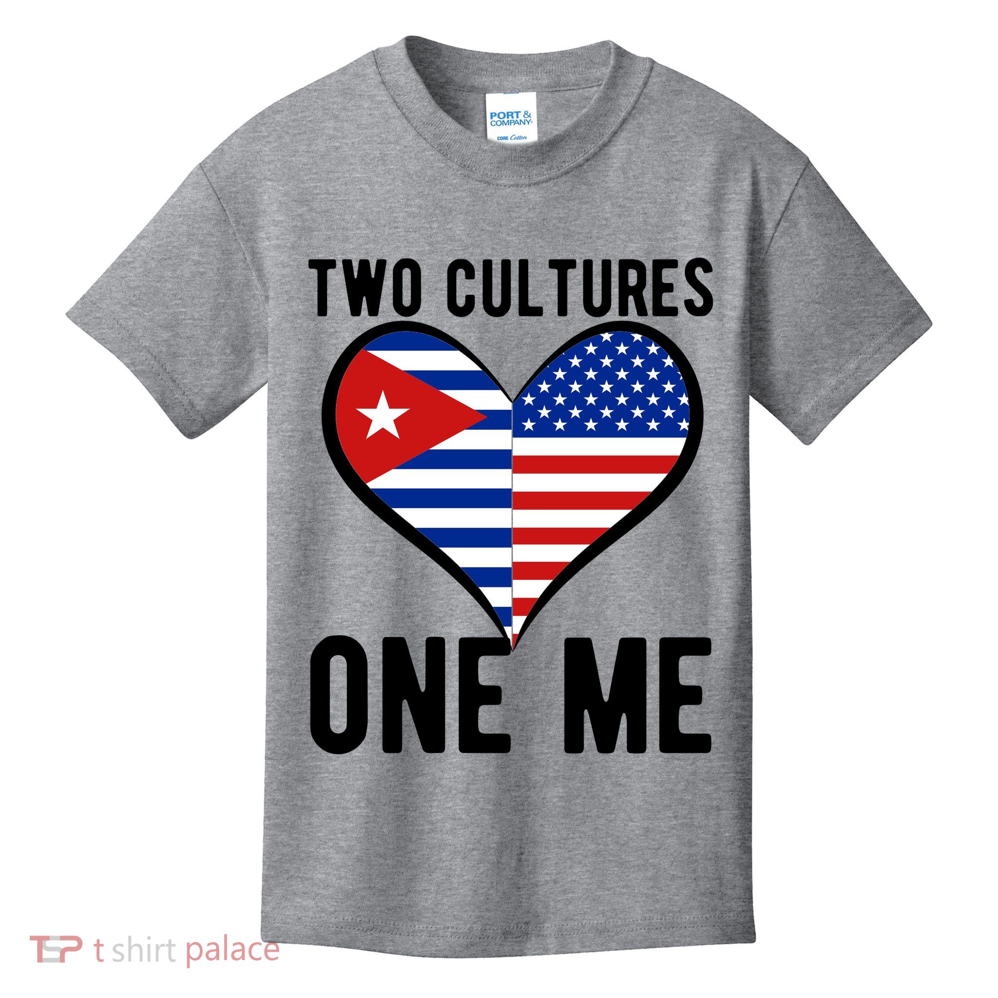 Two Cultures One Me Cuban American Heart Flag Kids T-Shirt