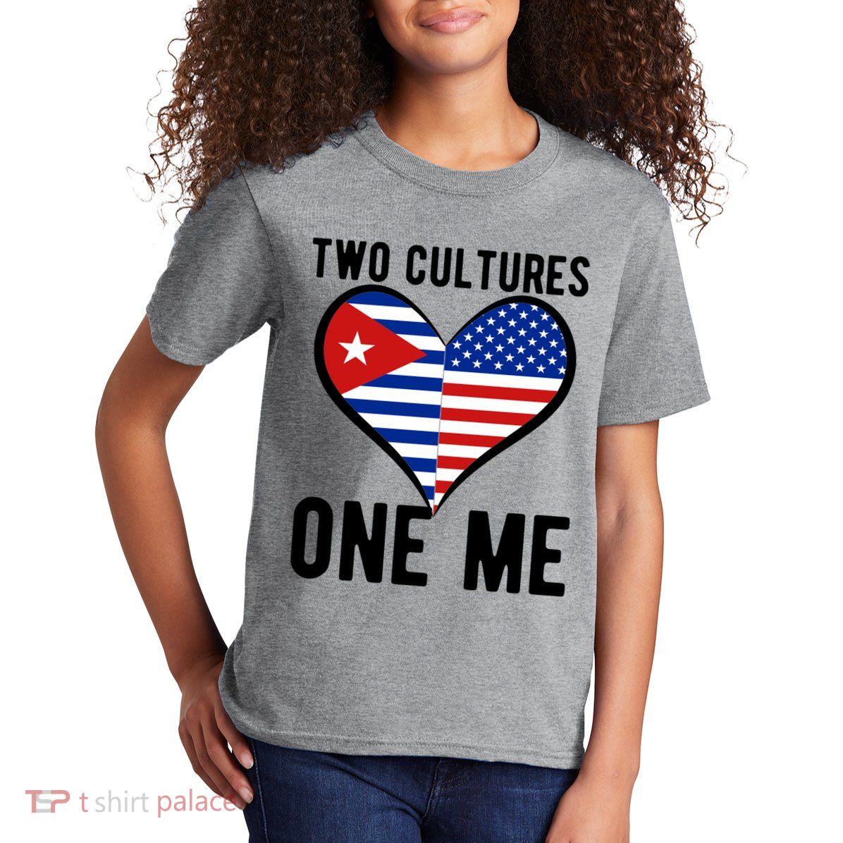 Two Cultures One Me Cuban American Heart Flag Kids T-Shirt