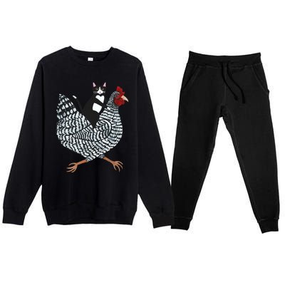 Tuxedo Cat On A Chicken Premium Crewneck Sweatsuit Set