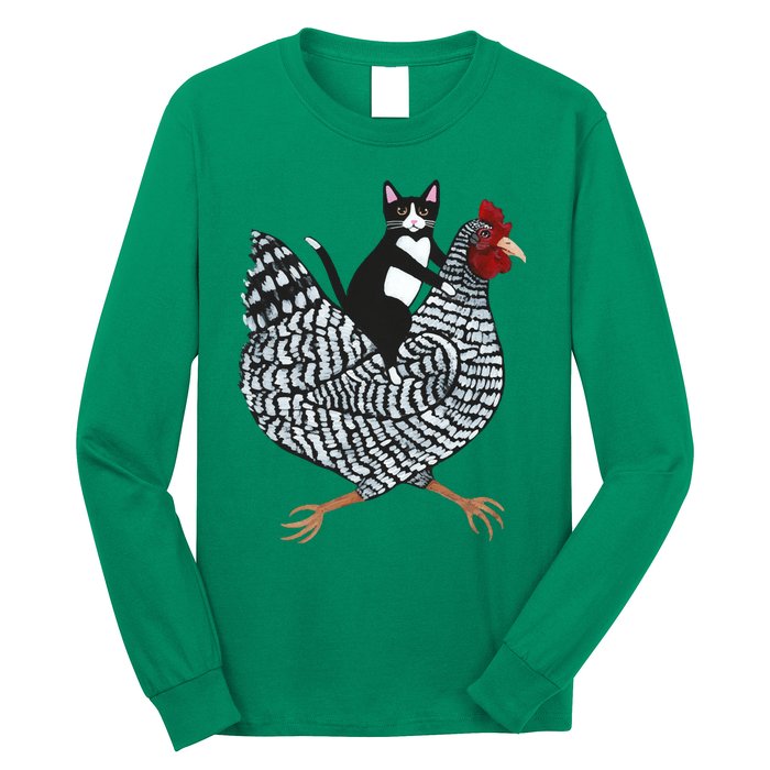 Tuxedo Cat On A Chicken Long Sleeve Shirt