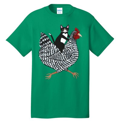 Tuxedo Cat On A Chicken Tall T-Shirt