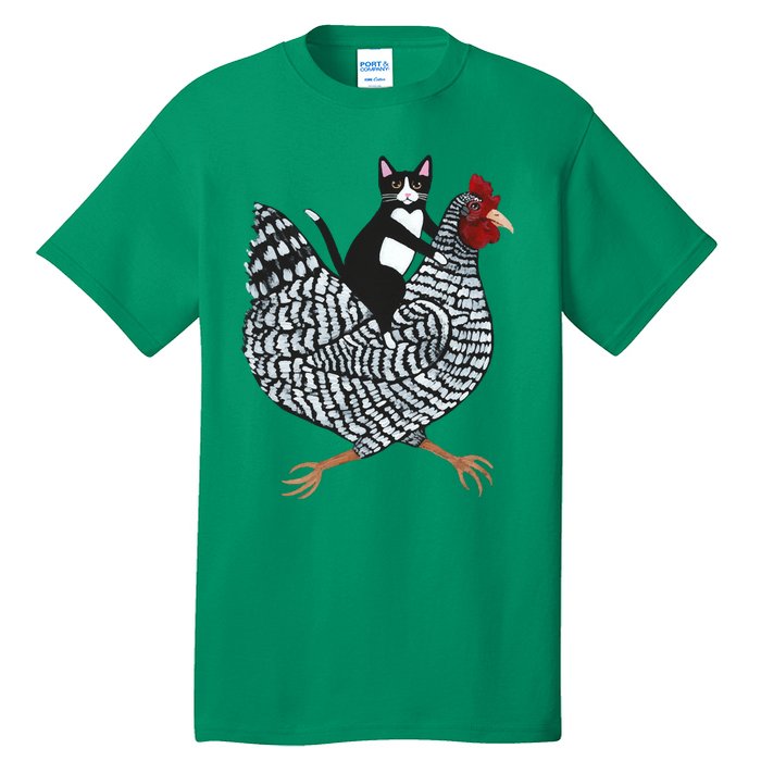 Tuxedo Cat On A Chicken Tall T-Shirt