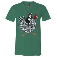 Tuxedo Cat On A Chicken V-Neck T-Shirt