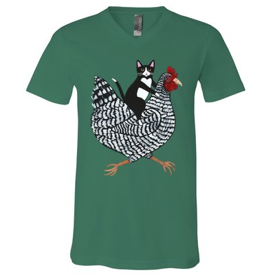 Tuxedo Cat On A Chicken V-Neck T-Shirt