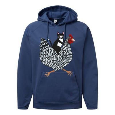 Tuxedo Cat On A Chicken Performance Fleece Hoodie