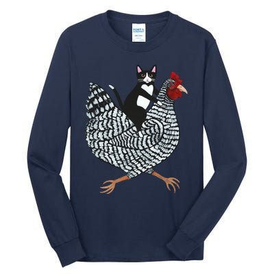 Tuxedo Cat On A Chicken Tall Long Sleeve T-Shirt