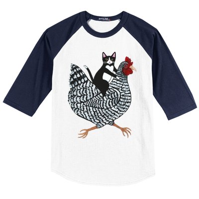 Tuxedo Cat On A Chicken Baseball Sleeve Shirt