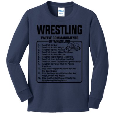 Twelve Commandments Of Wrestling T Kids Long Sleeve Shirt