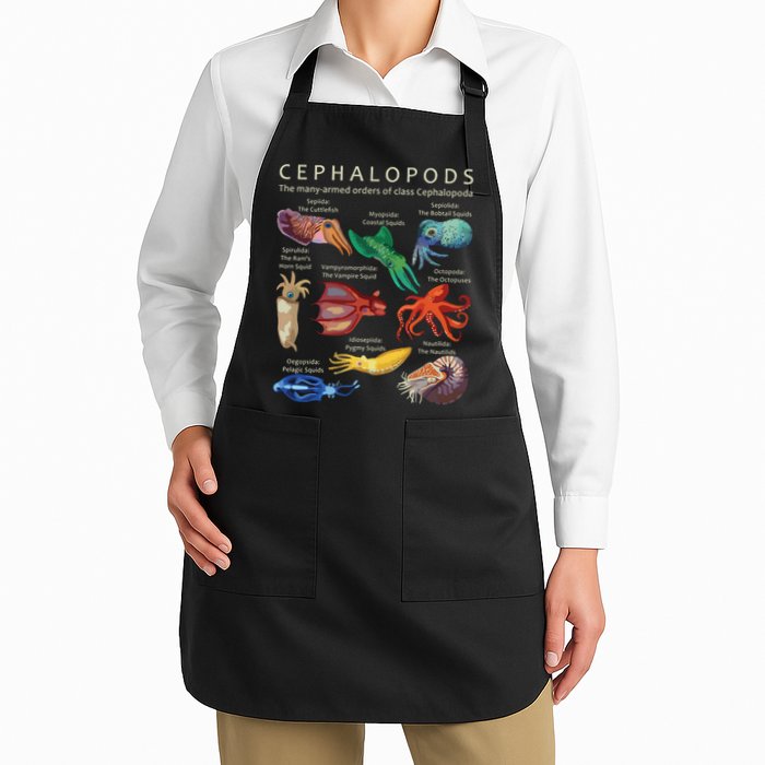 The Cephalopod Octopus Squid Cuttlefish And Nautilus Full-Length Apron With Pockets