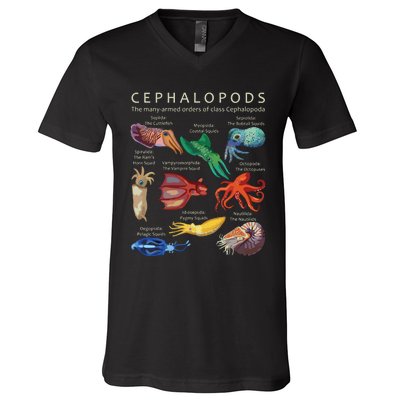 The Cephalopod Octopus Squid Cuttlefish And Nautilus V-Neck T-Shirt