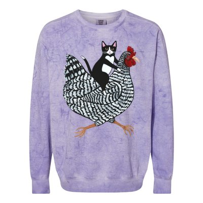 Tuxedo Cat On A Chicken Colorblast Crewneck Sweatshirt