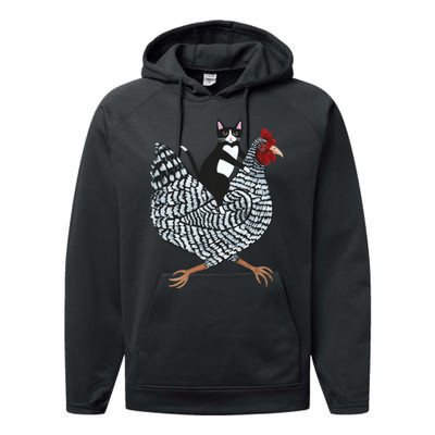 Tuxedo Cat On A Chicken Performance Fleece Hoodie