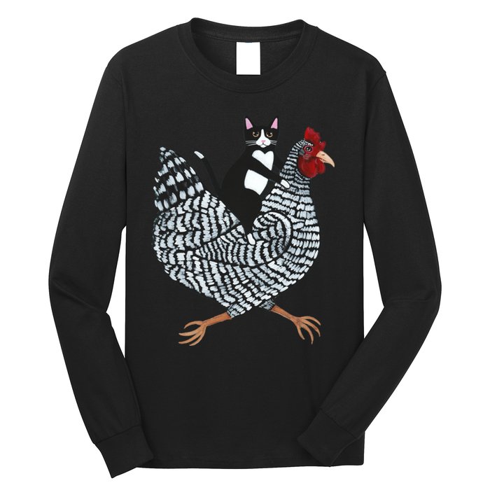 Tuxedo Cat On A Chicken Long Sleeve Shirt