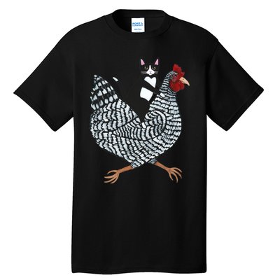 Tuxedo Cat On A Chicken Tall T-Shirt