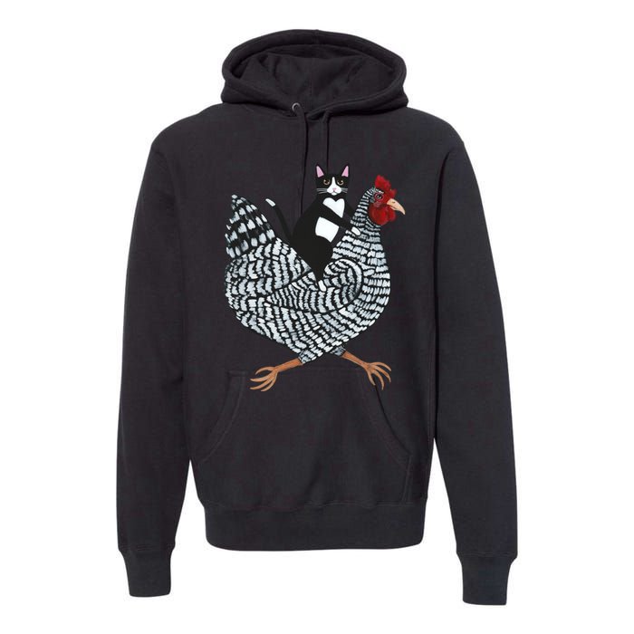 Tuxedo Cat On A Chicken Premium Hoodie